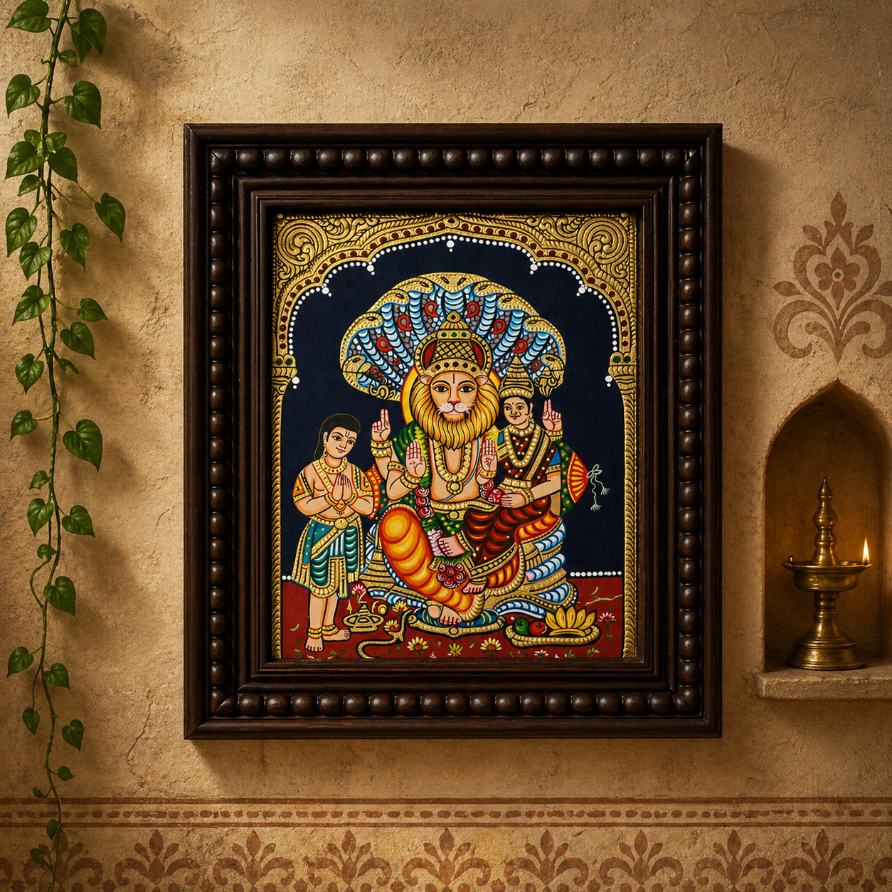 Lakshmi Narasimha Tanjore Painting – 22K Gold Foil