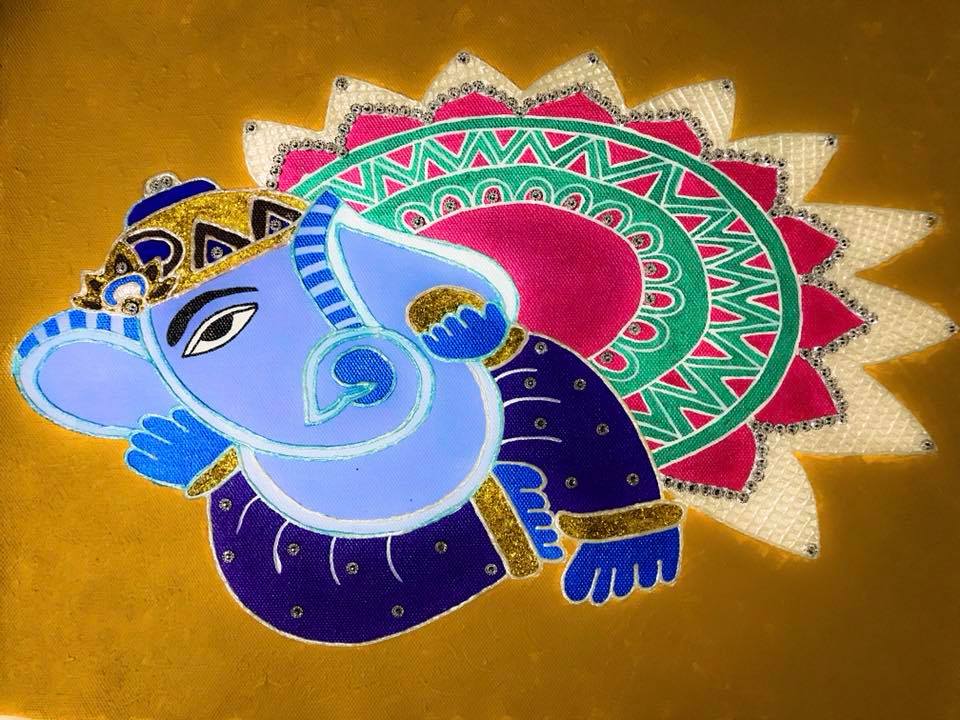 Lord Ganesh acrylic canvas hand painting for House pooja room