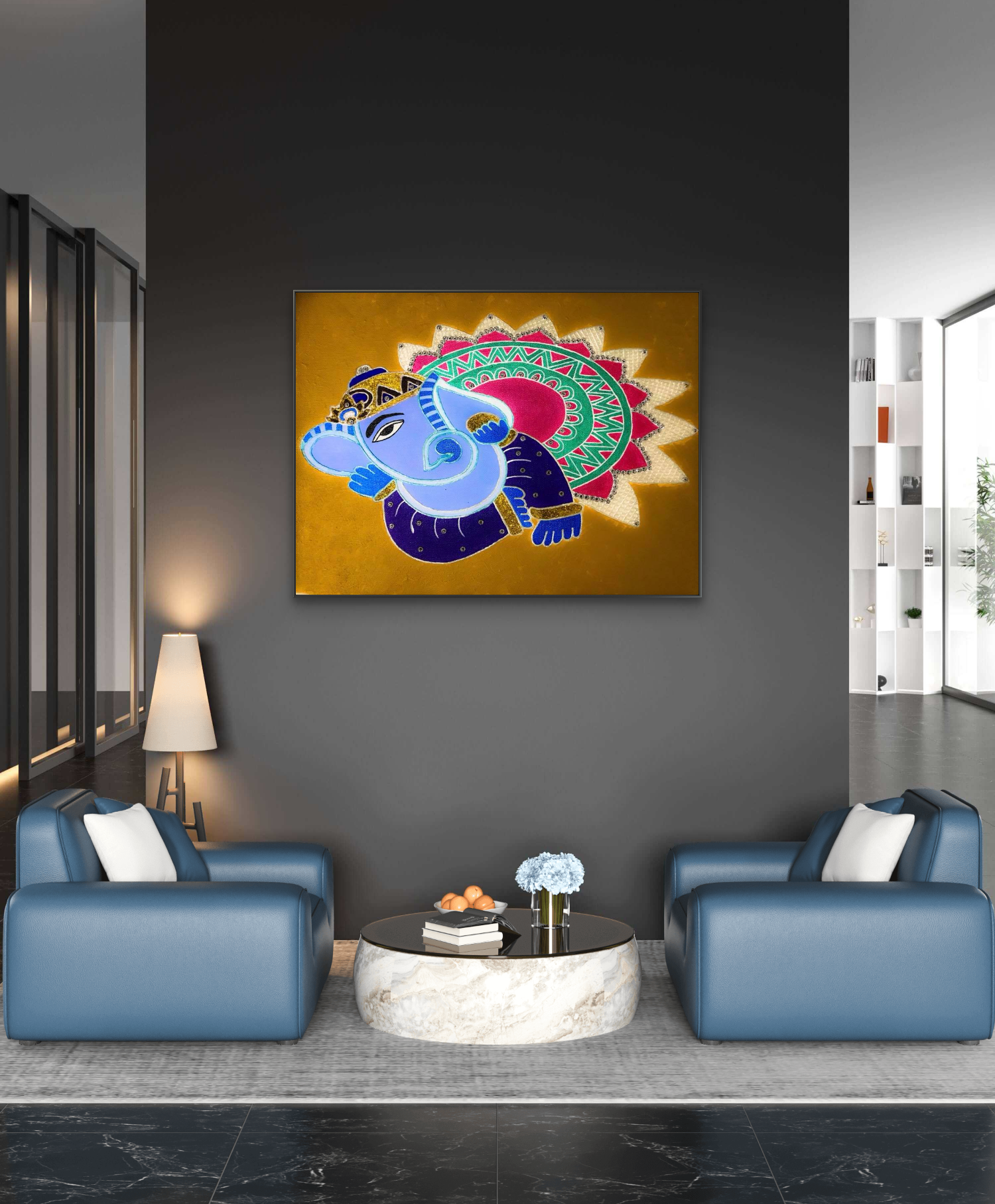 Lord Ganesh acrylic canvas hand painting for House pooja room