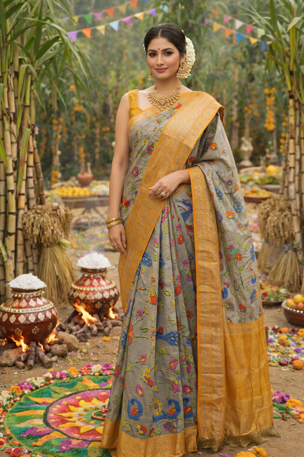 Mangalagiri silk saree with kanchipuram borders