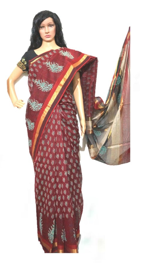 Maheshwari printed silk saree