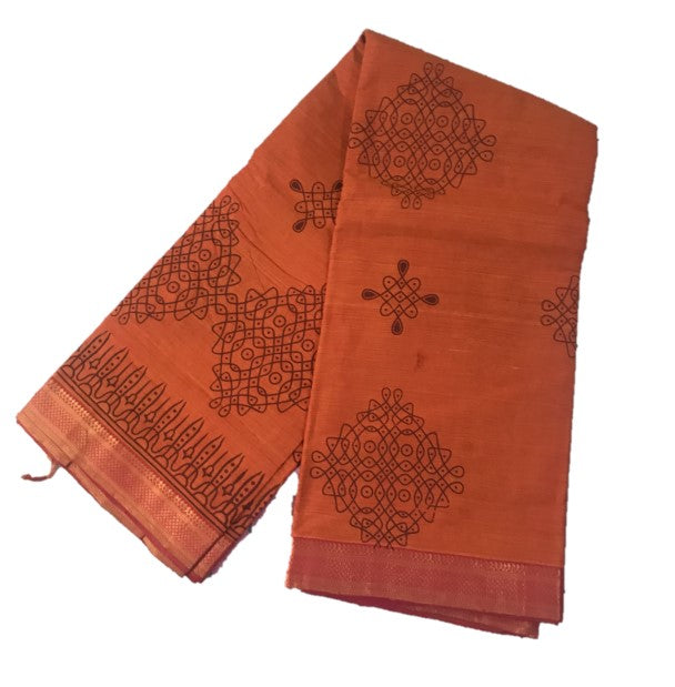 Mangalagiri printed cotton saree with zari