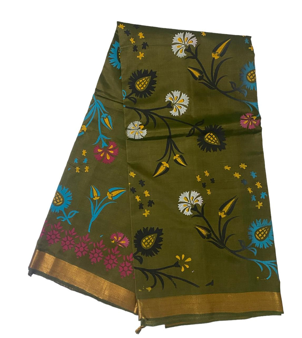 Pure handloom mangalagiri silk saree with kalamkari print