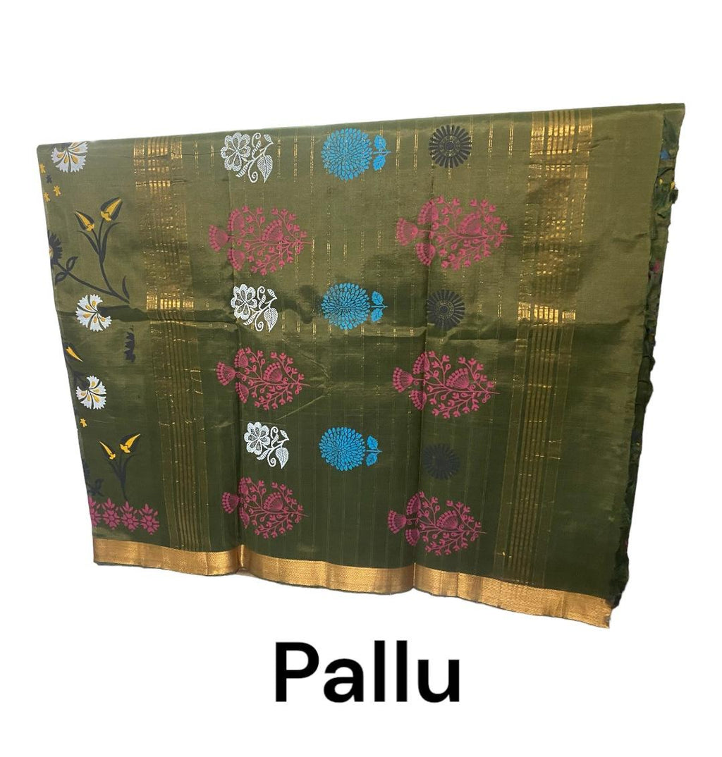 Pure handloom mangalagiri silk saree with kalamkari print
