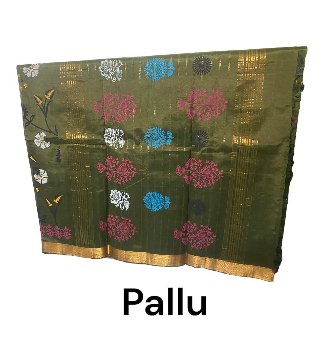 Pure handloom mangalagiri silk saree with kalamkari print