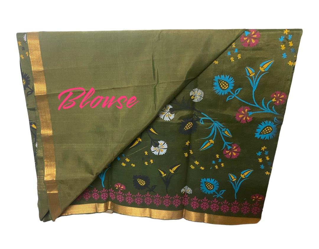 Pure handloom mangalagiri silk saree with kalamkari print