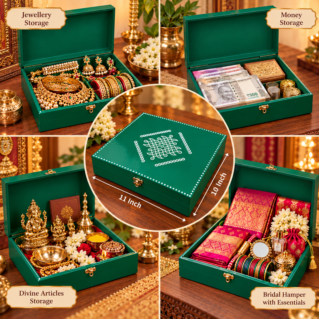 Decorative storage box with kolam art