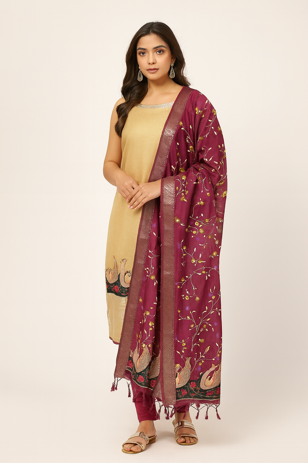 Mangalagiri silk top and dupatta with kalamkari digital prints