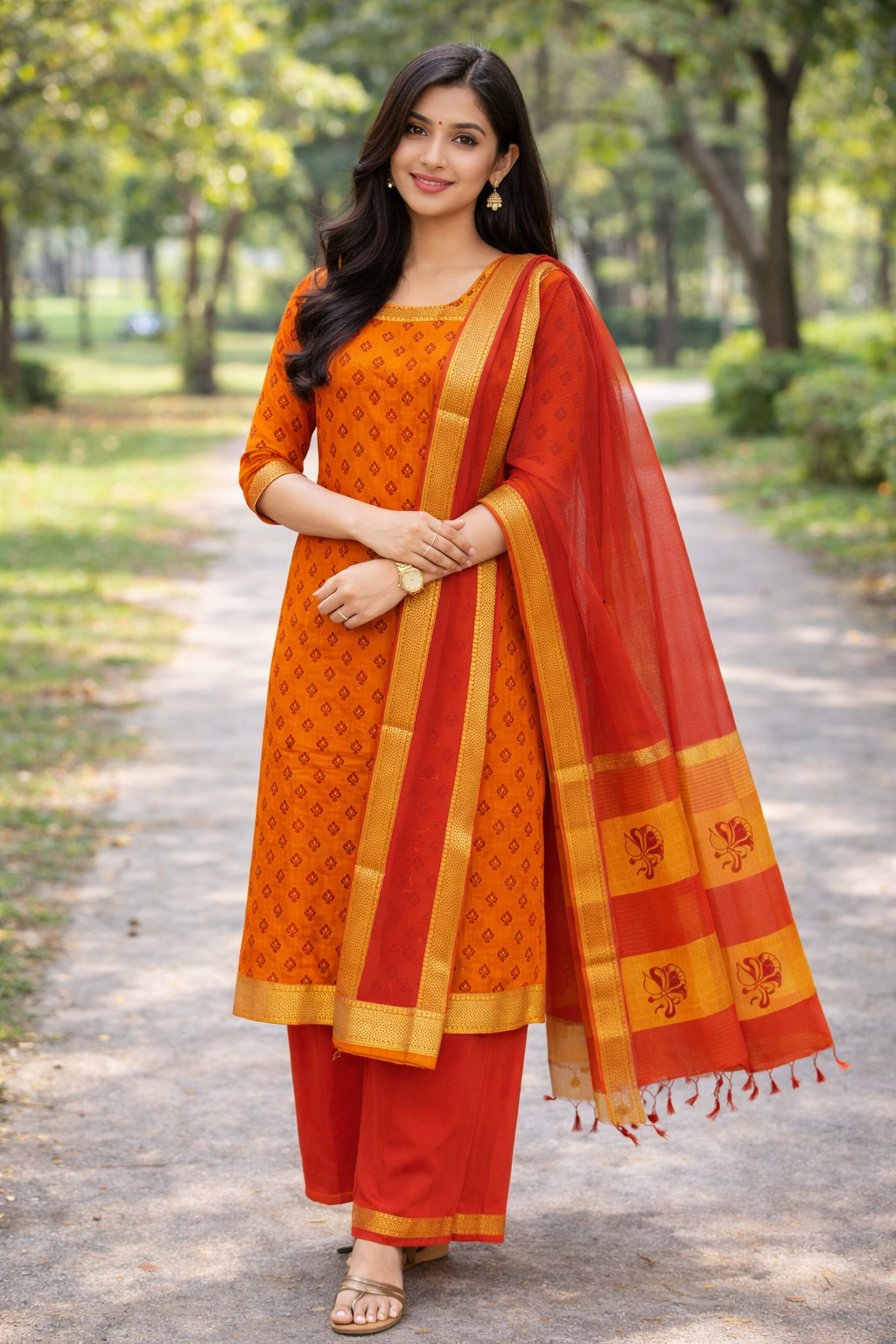 mangalagiri cotton dress Buy Women's South Cotton Mangalagiri Border Dress Material with Cotton Dupatta (ORANGE & RED) at Amazon.in