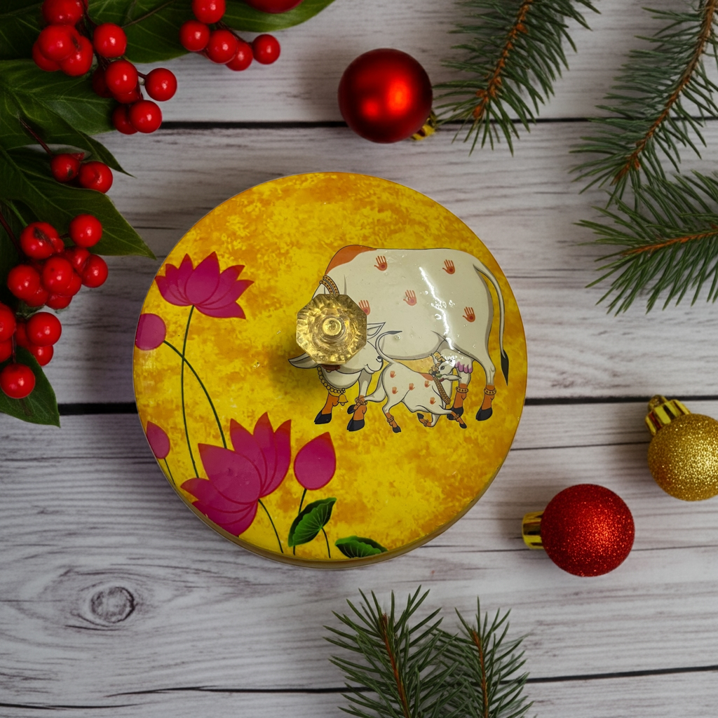 Pichwai design dry fruit jar for Return gifting and personal use