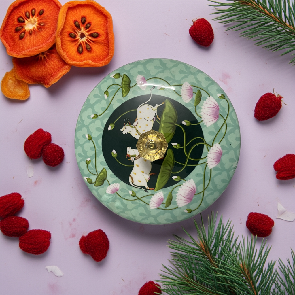 Pichwai design dry fruit jar for Return gifting and personal use