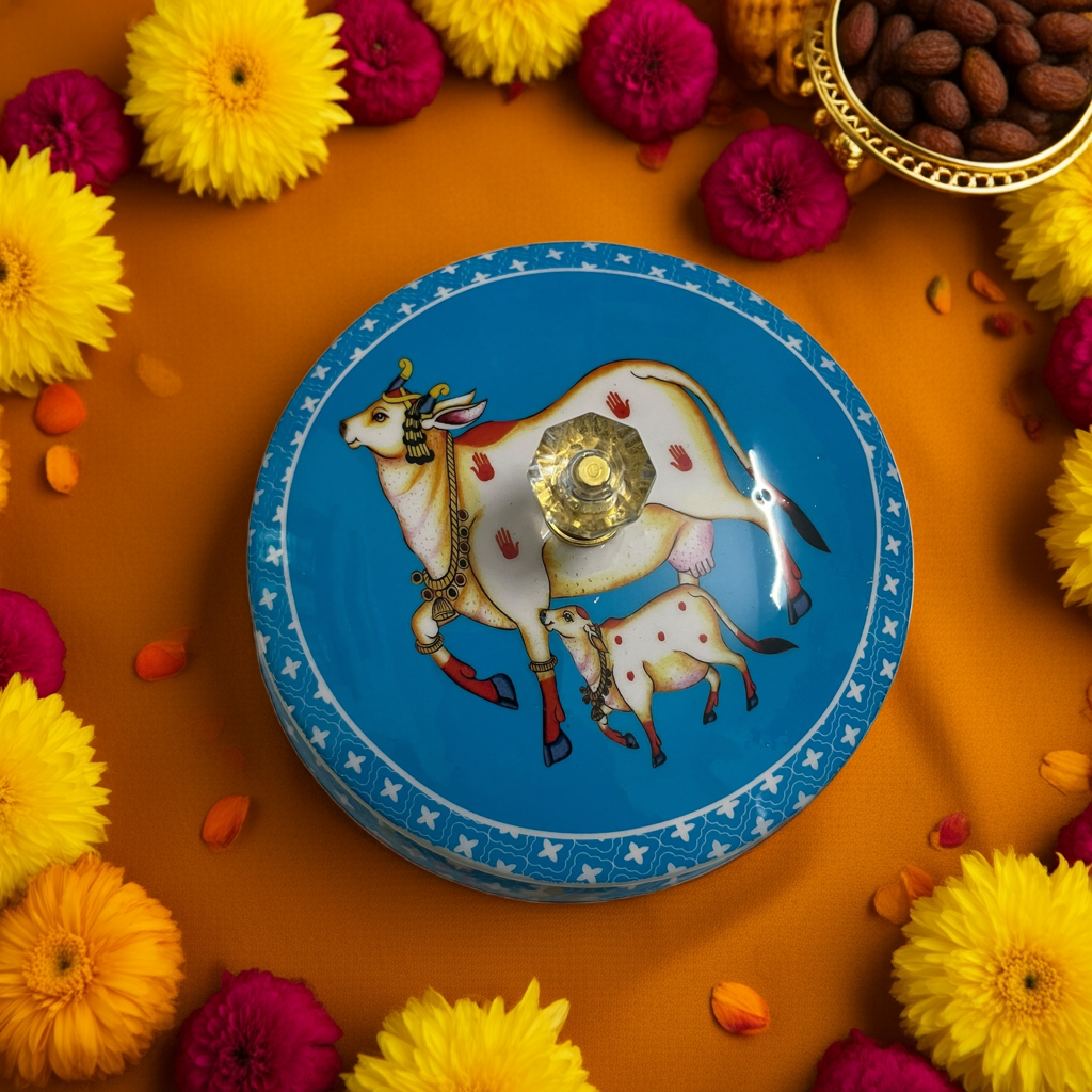 Pichwai design dry fruit jar for Return gifting and personal use