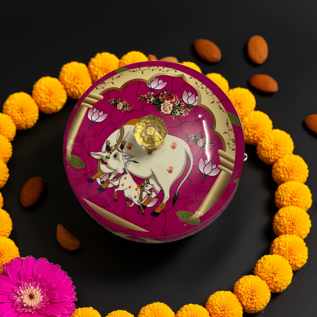 Pichwai design dry fruit jar for Return gifting and personal use