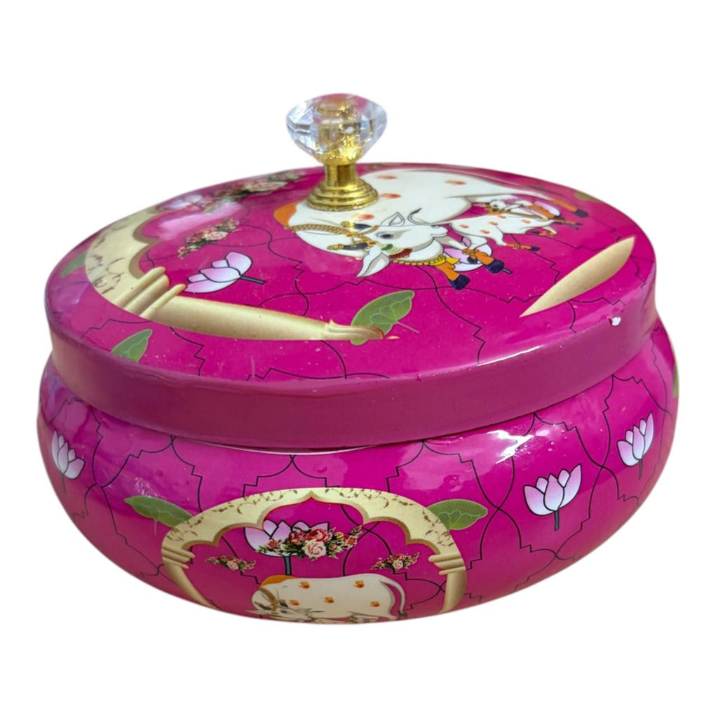 Traditional Pichwai Return Gift Box in Pink | Decorative Cow & Lotus Gift Tin | Kria Arts