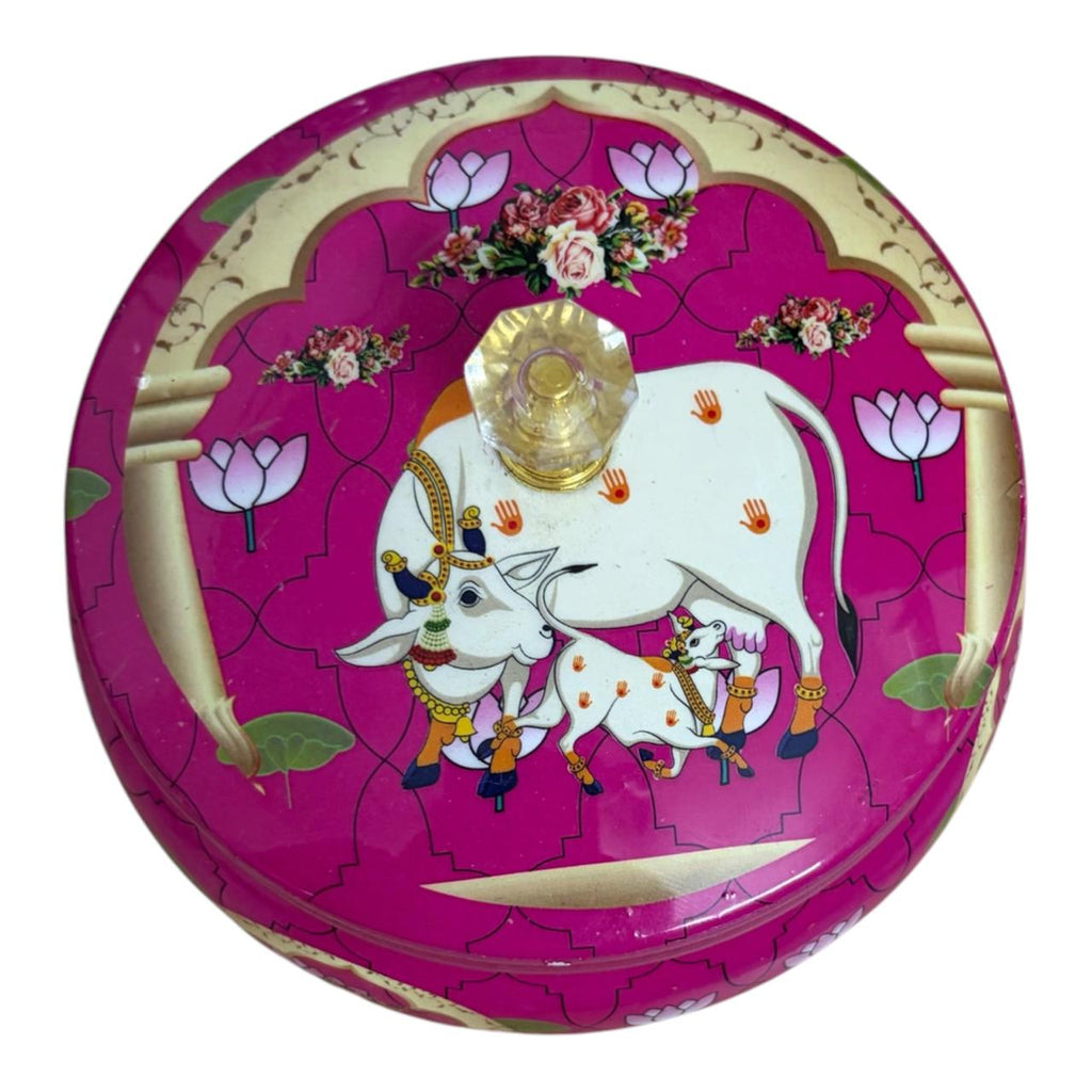 Traditional Pichwai Return Gift Box in Pink | Decorative Cow & Lotus Gift Tin | Kria Arts