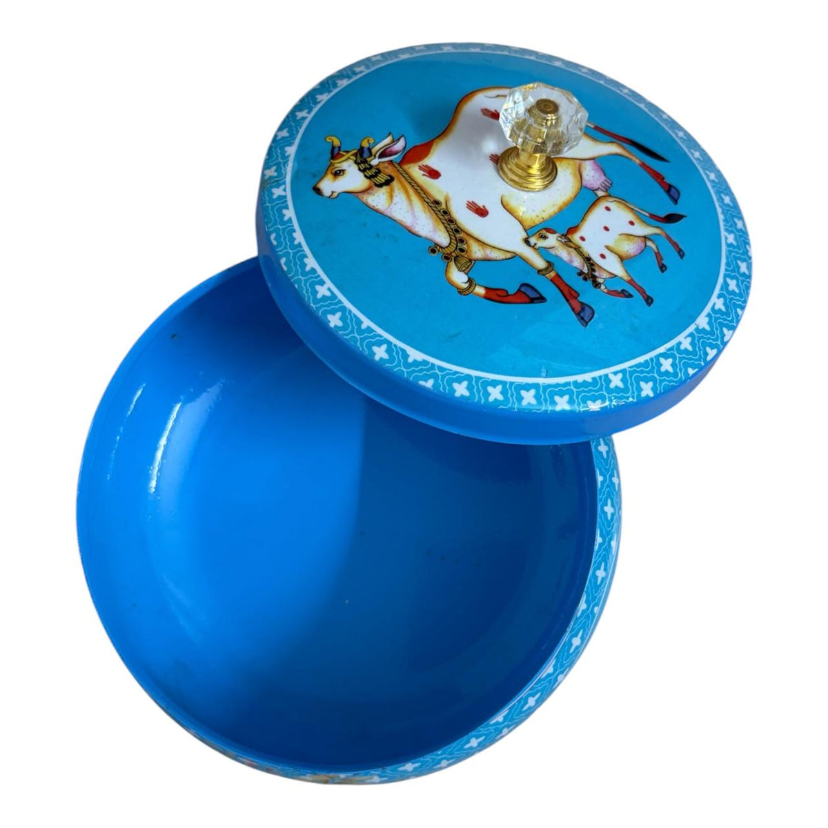 Traditional Pichwai Return Gift Box in Blue | Decorative Cow & Lotus Gift Tin | Kria Arts