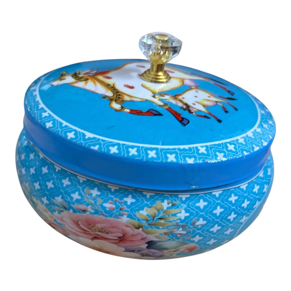 Traditional Pichwai Return Gift Box in Blue | Decorative Cow & Lotus Gift Tin | Kria Arts