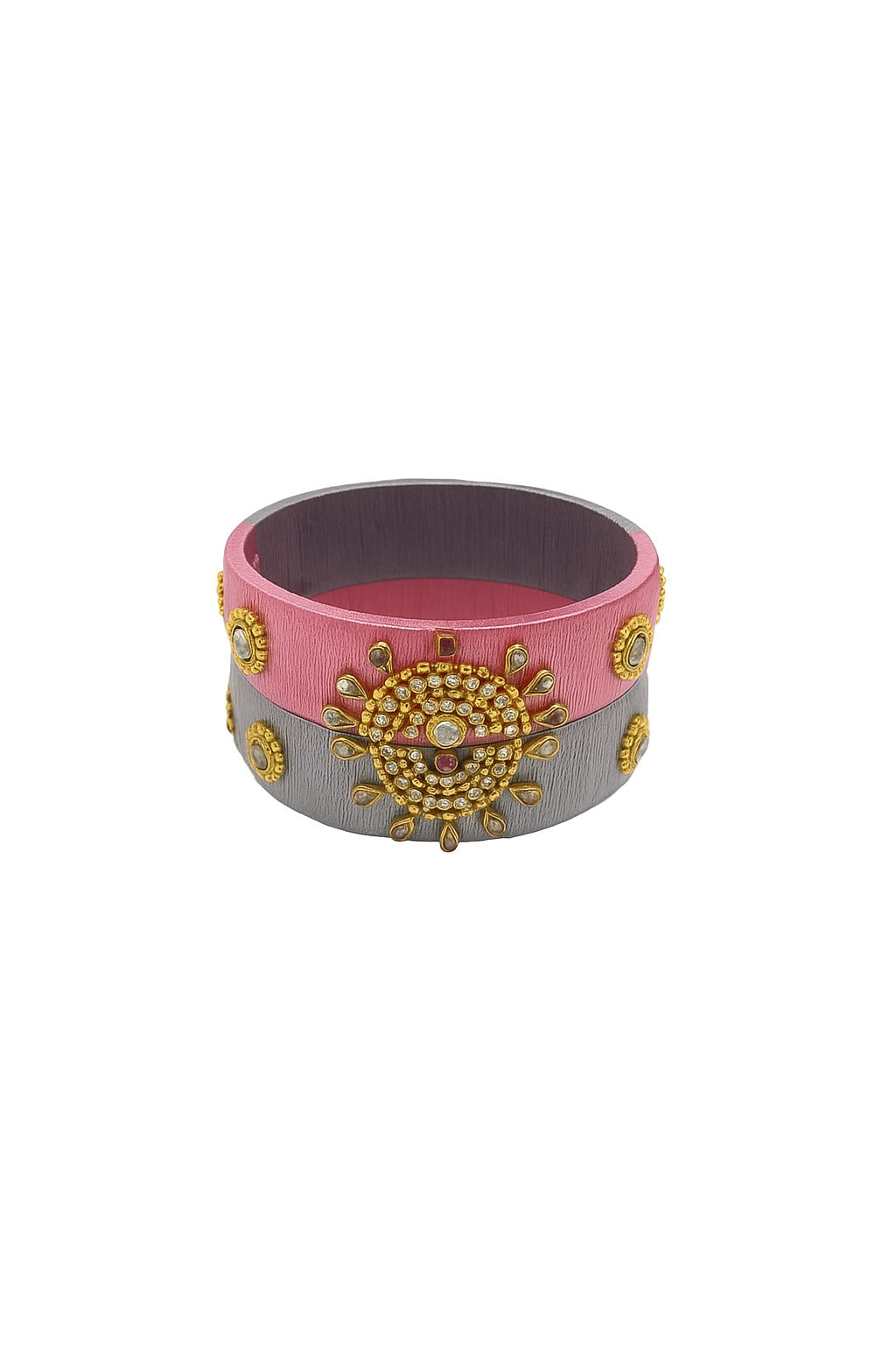 Trending Stone work Thread Bangles pink and Gray color