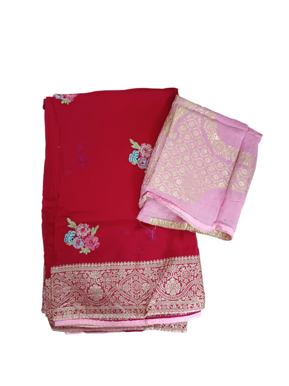Pure Handloom Banarasi Saree pink saree with contrast blouse