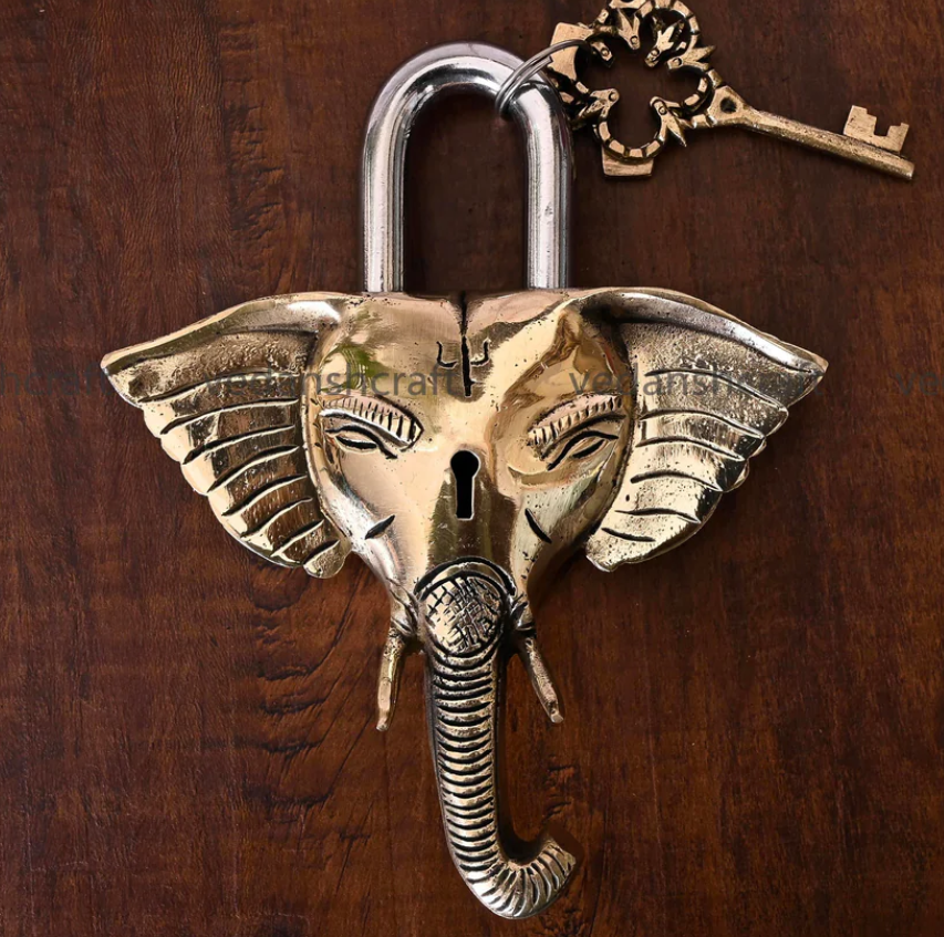 Handcrafted Pure Brass Ganesh Face Door lock with key