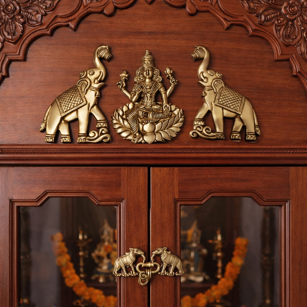 Brass Lakshmi with Elephant Pair Wall Decor – Brass Gift Item for Home & Vastu (32x15 cm)