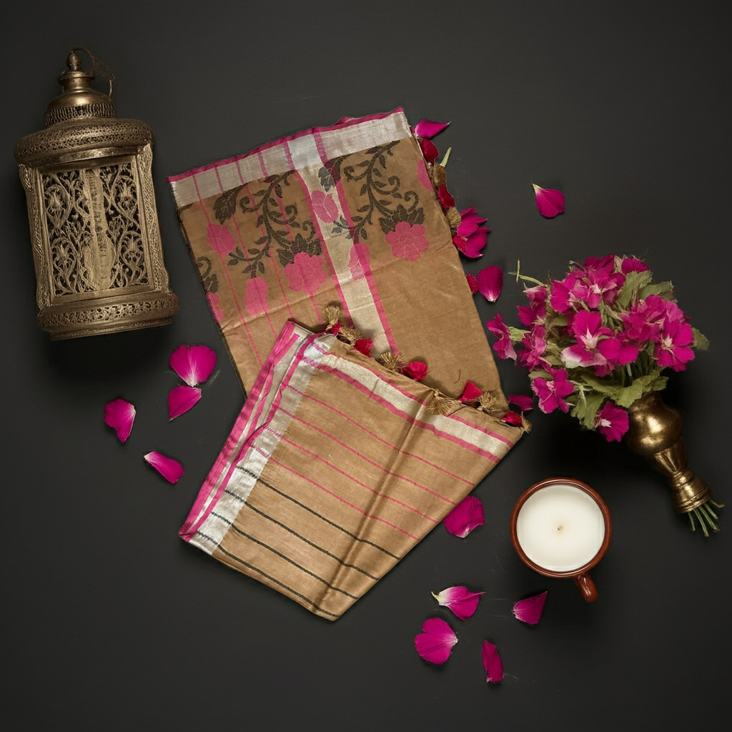 Pure linen saree with jacquard weave embroidery