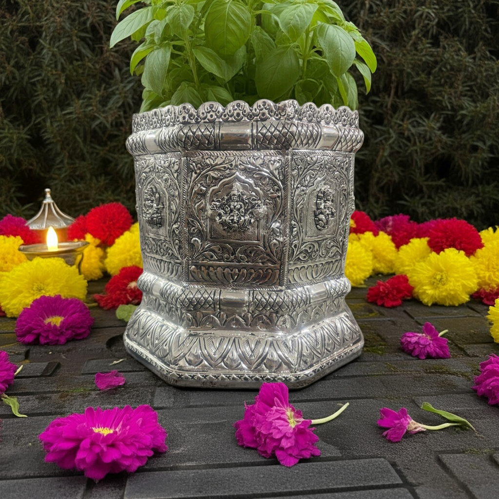 German Silver Holy Basil (tulasi) pot