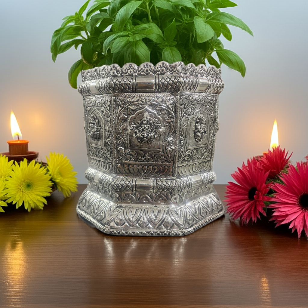 German Silver Holy Basil (tulasi) pot