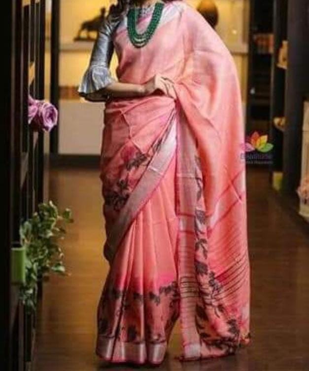 Pure linen saree with jacquard weave embroidery