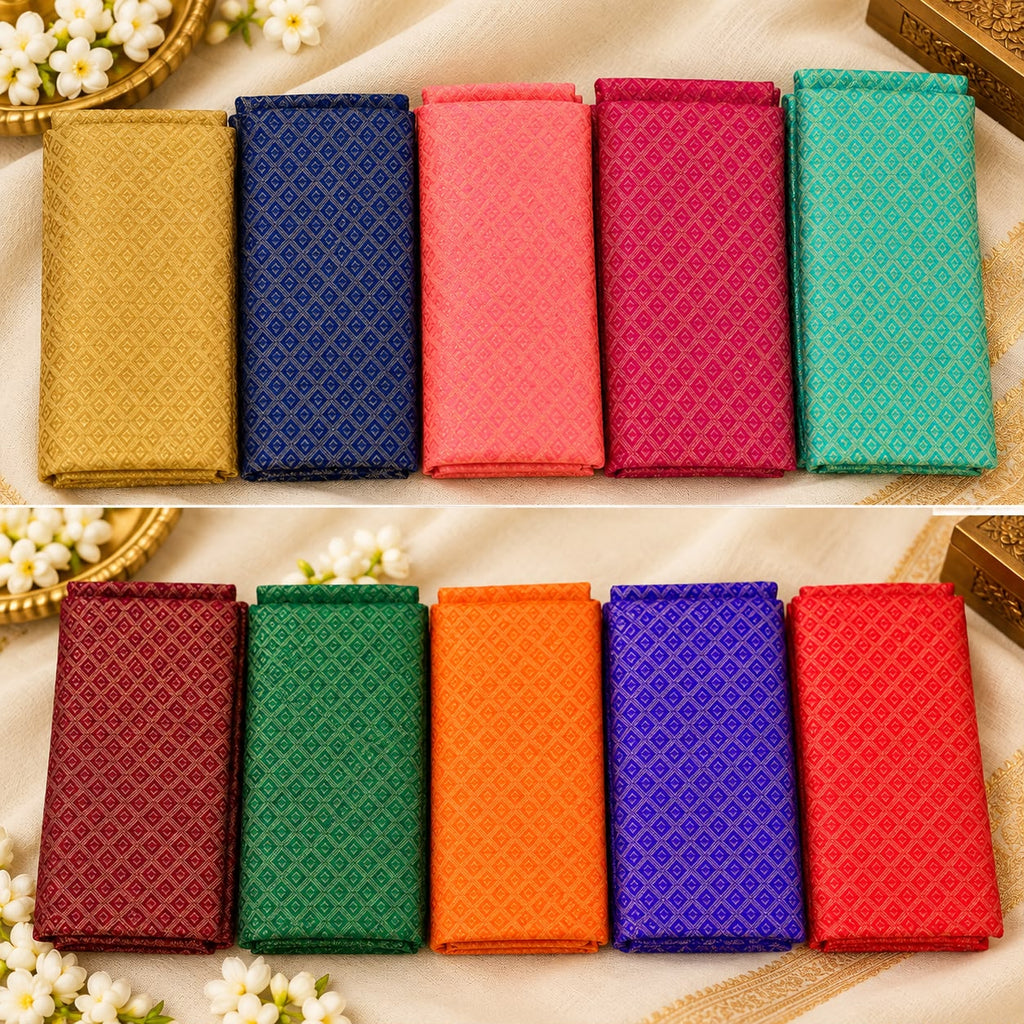 Premium Raw Silk Blouse Pieces with Jacquard Weave – Pack of 5 in Assorted Colours
