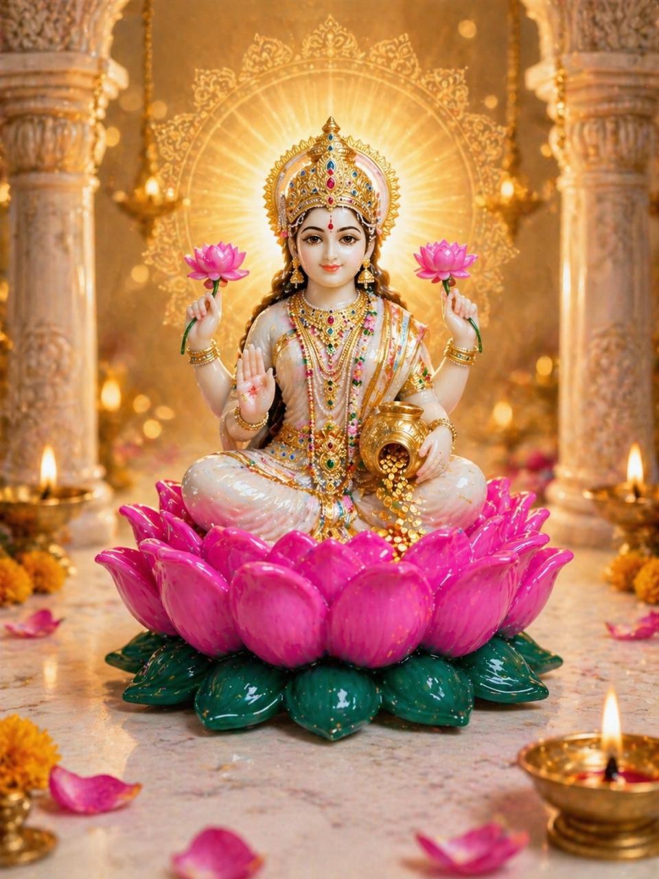 Marble Lotus Petam for Goddess Lakshmi