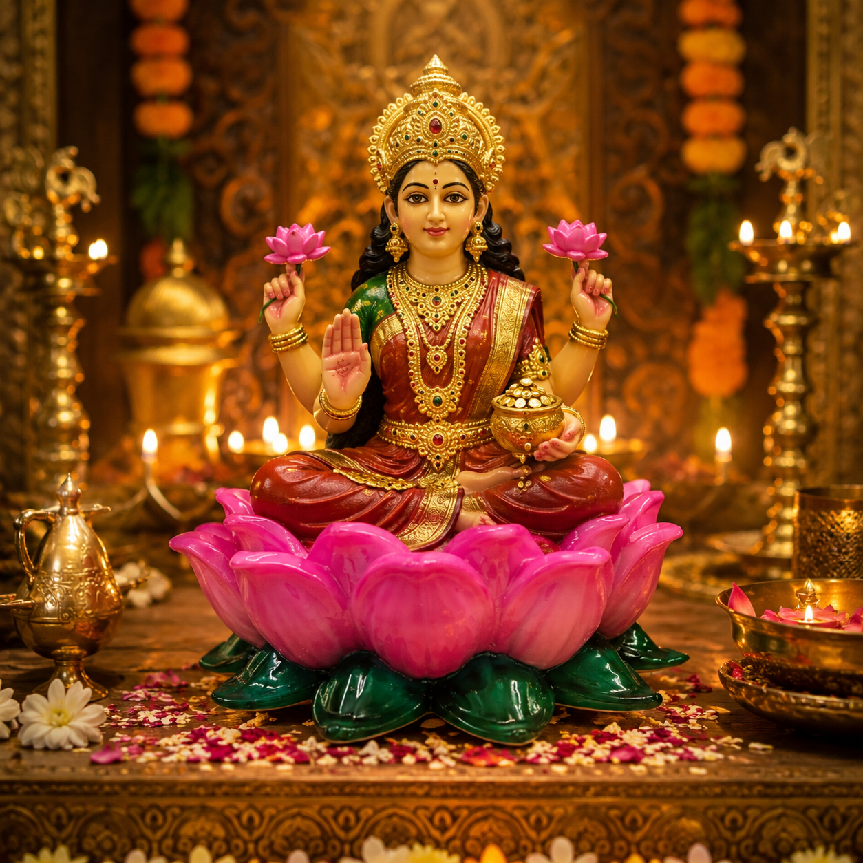 Marble Lotus Petam for Goddess Lakshmi