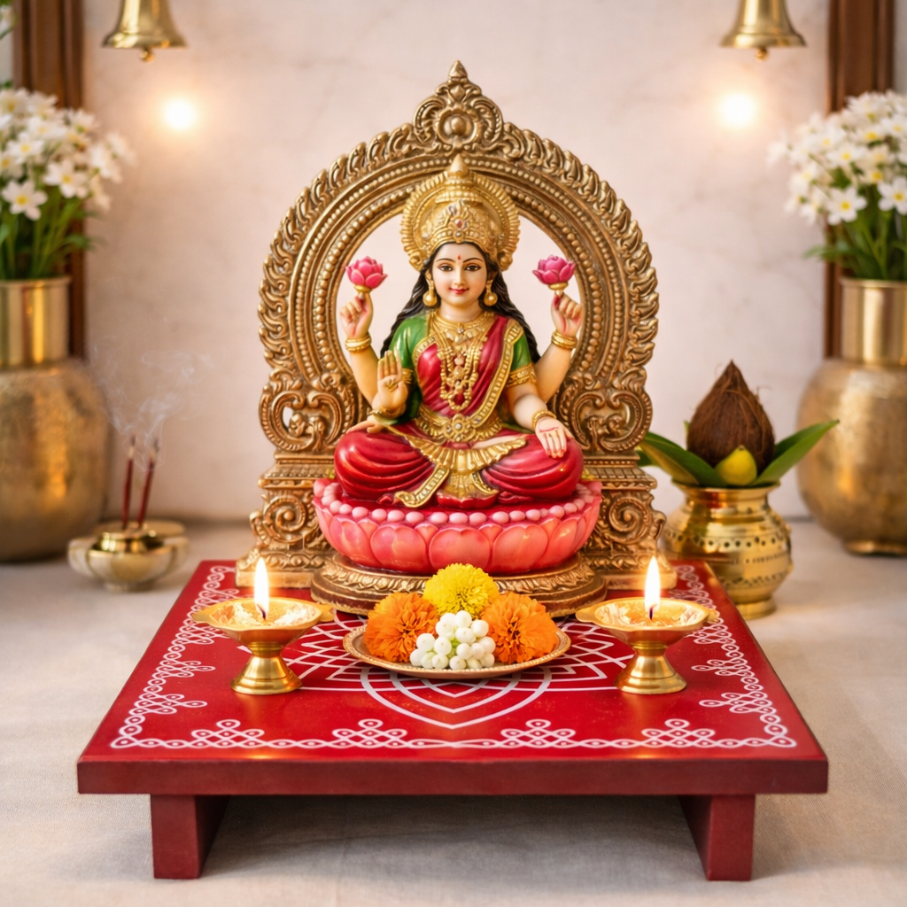 Pooja Chowki with Astadhala Padmam Design