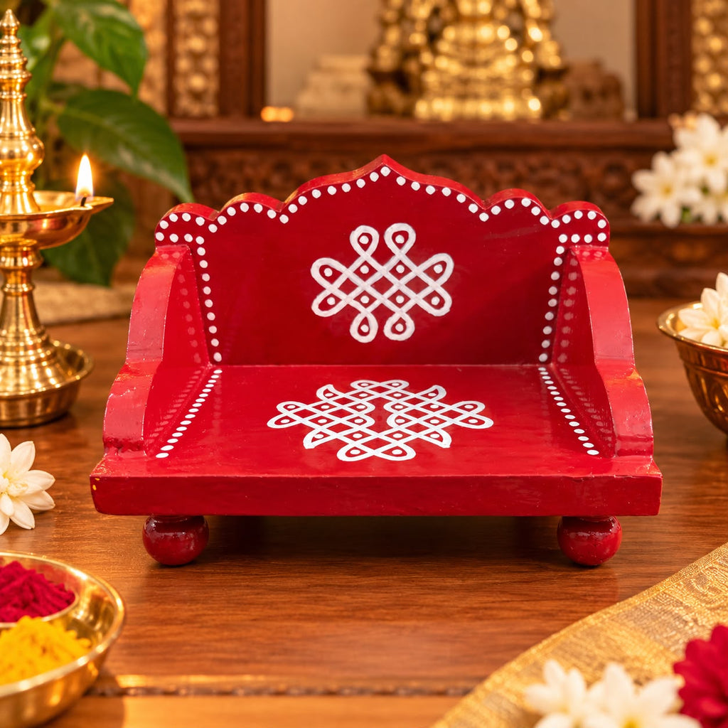 Rosewood Simhasan with Kolam Art