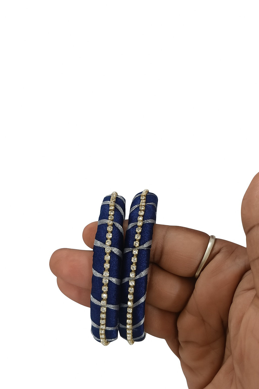Premium Quality Silk Thread Bangles with stone work -Royal Blue color