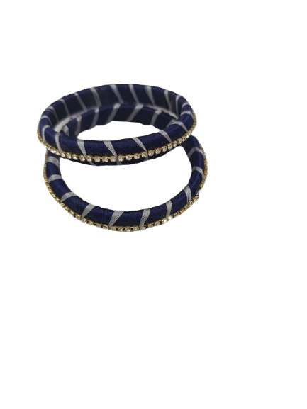 Premium Quality Silk Thread Bangles with stone work -Royal Blue color