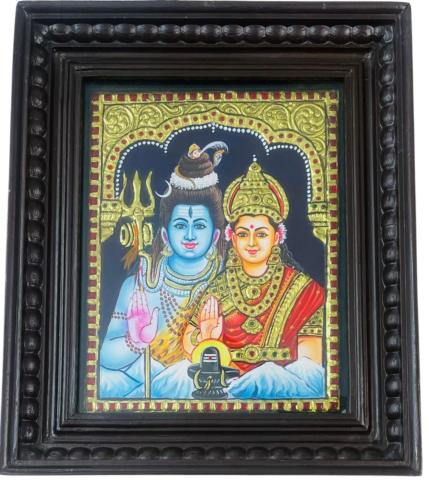 Lord Shiva Parvati Tanjore Painting with Chettinad Frame