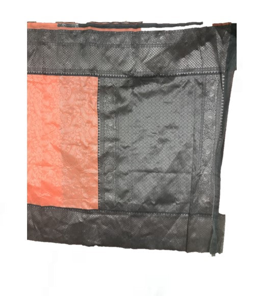 Jacquard silk saree in orange and ash grey combination with blouse