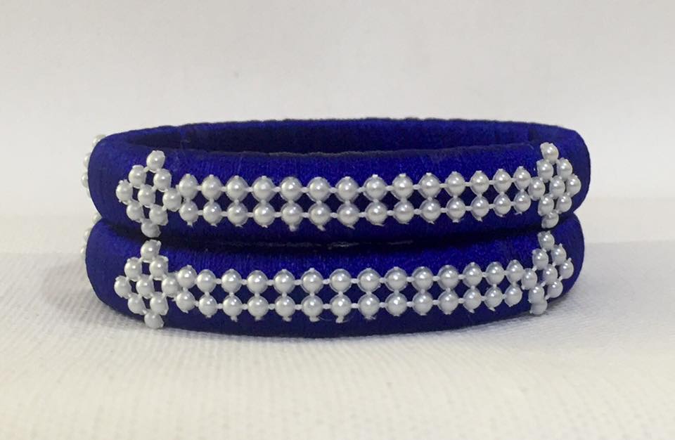 Blue Fancy silk Thread Bangles for women