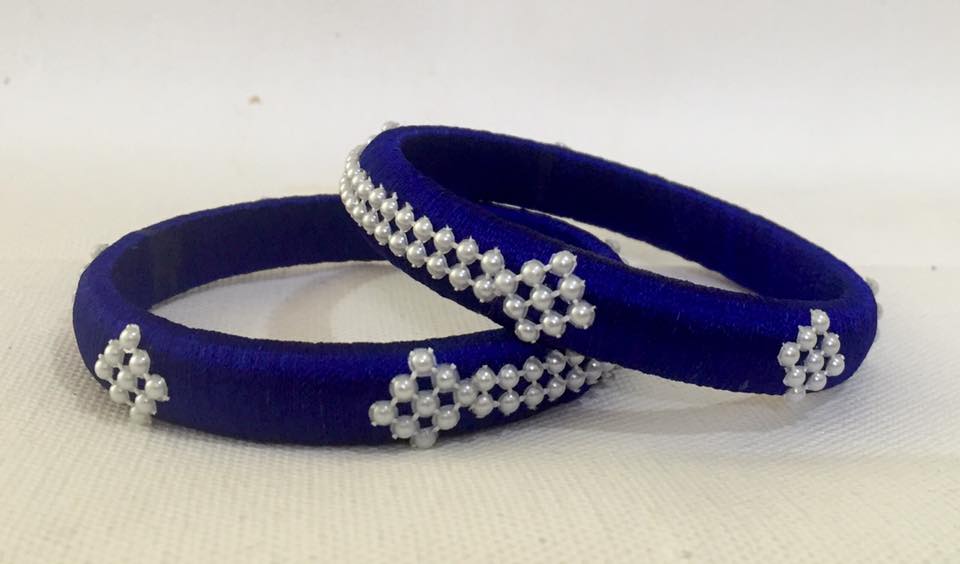 Blue Fancy silk Thread Bangles for women