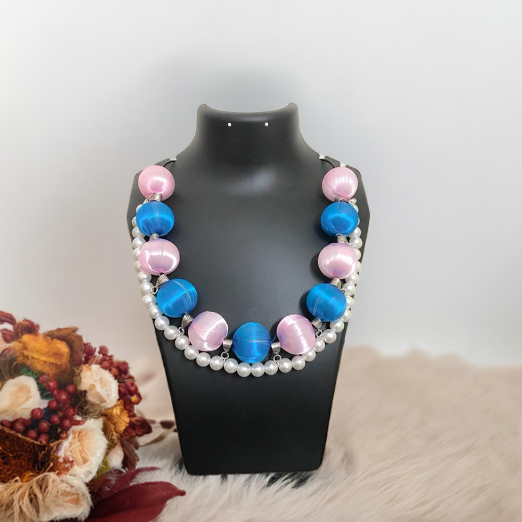 Silk thread large bead necklace
