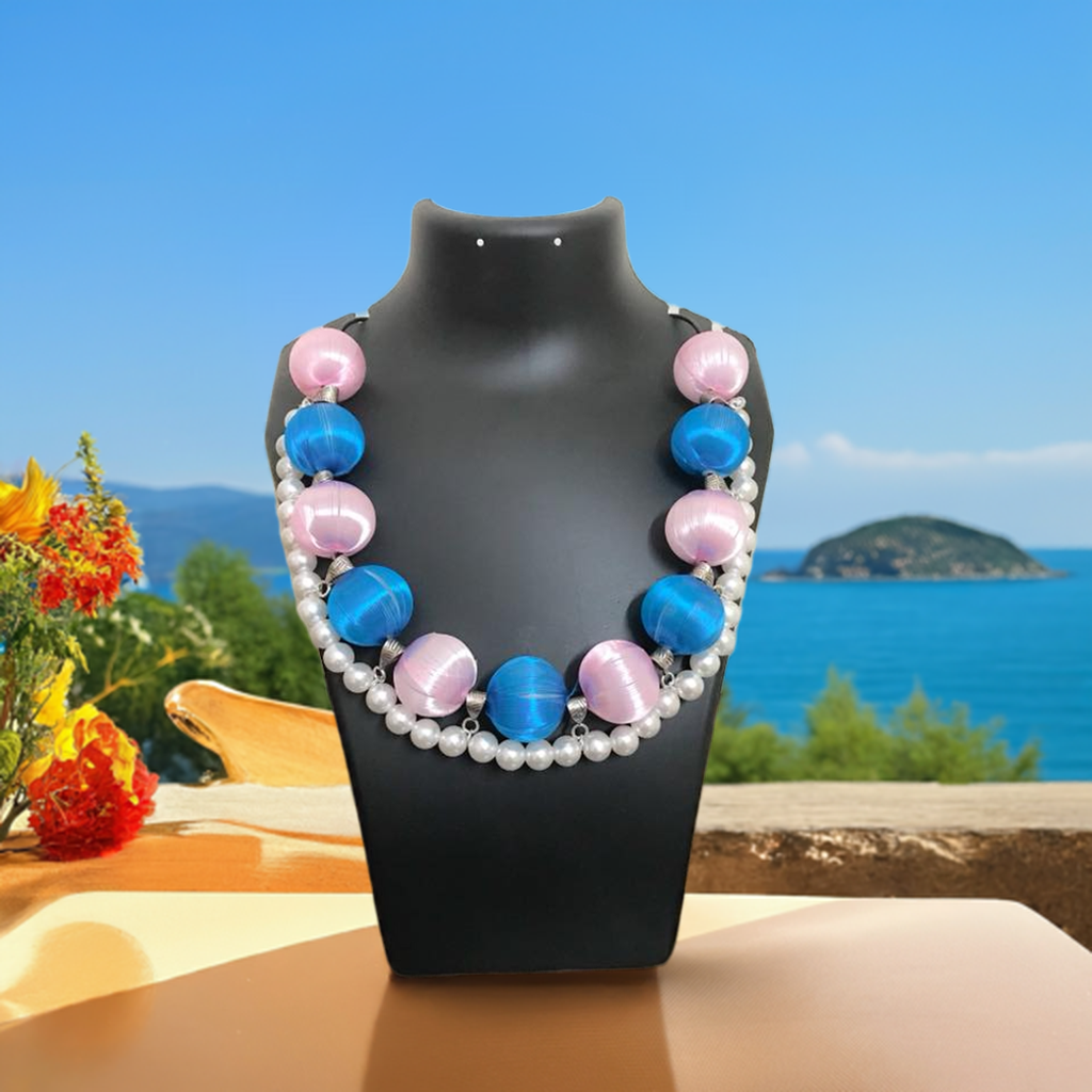 Silk thread large bead necklace