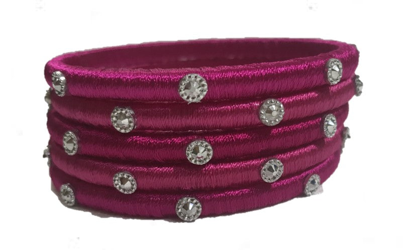 Pink Thread Bangles with Stone work