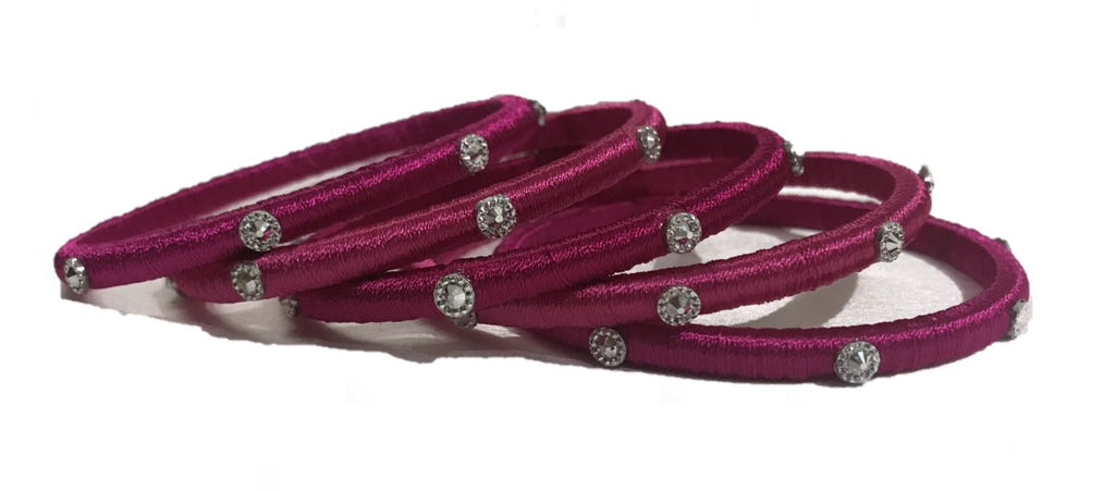 Pink Thread Bangles with Stone work