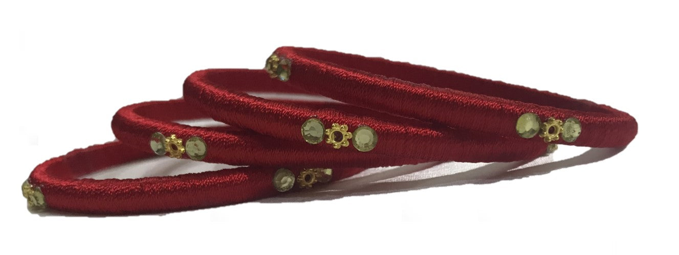 Thread work Red Bangles for wedding Festival and Traditional Events
