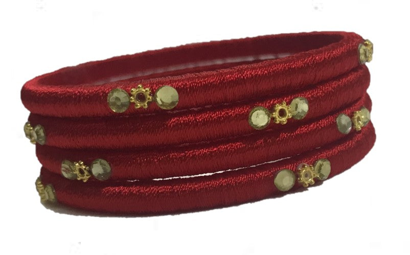 Thread work Red Bangles for wedding Festival and Traditional Events