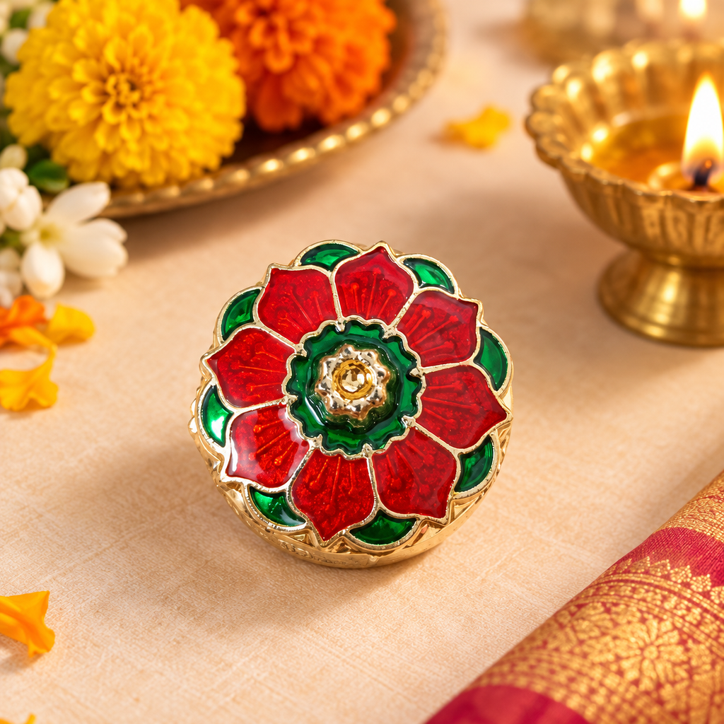 Red Green Floral Kumkum Bharani for Traditional Return Gifts | Kria Arts