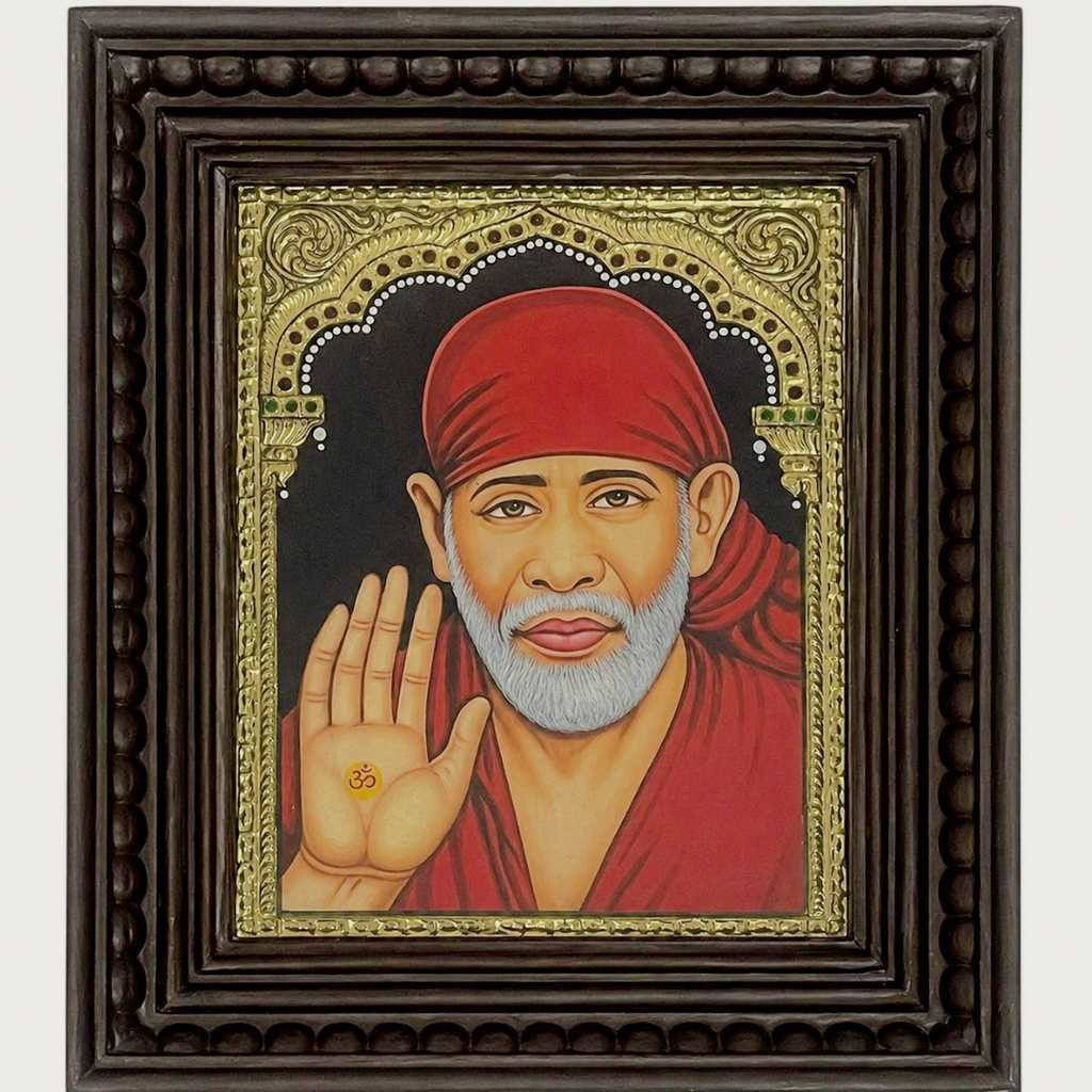 Sai Baba Tanjore Painting – 22K Gold Foil Handmade Wall Art