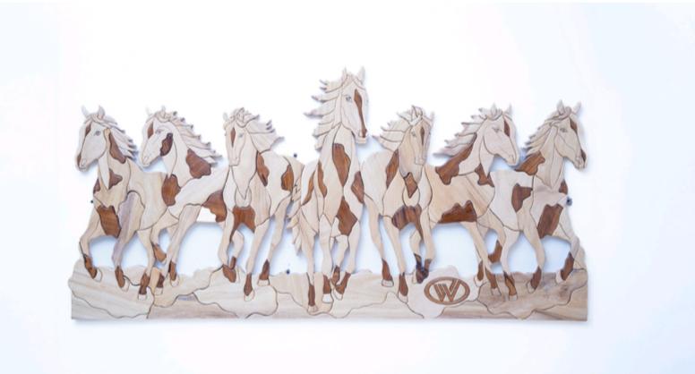 Seven Horses Wooden Handicraft Wall Decor