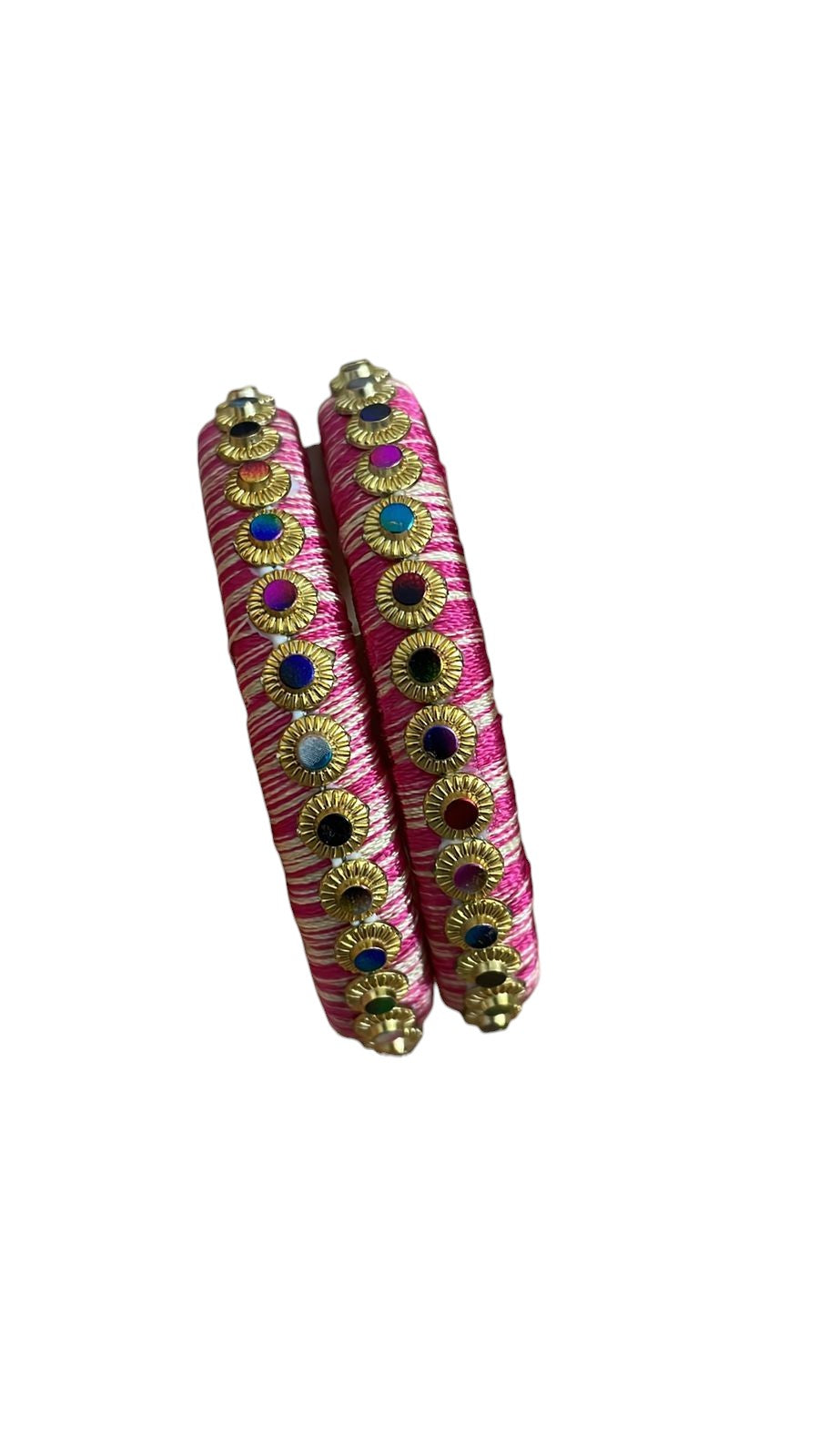 Silk thread bangles in dual tone, pink and gold combination
